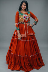Red Cotton Kachchi Worked Peplum Chaniya Choli