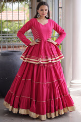 Pink Cotton Flared Chaniya Choli
