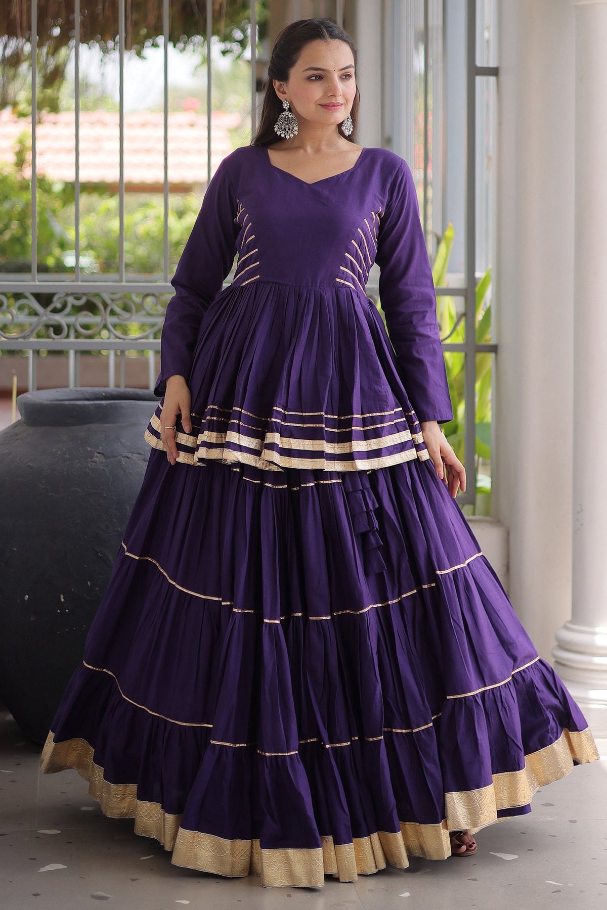 Purple Cotton Flared Chaniya Choli