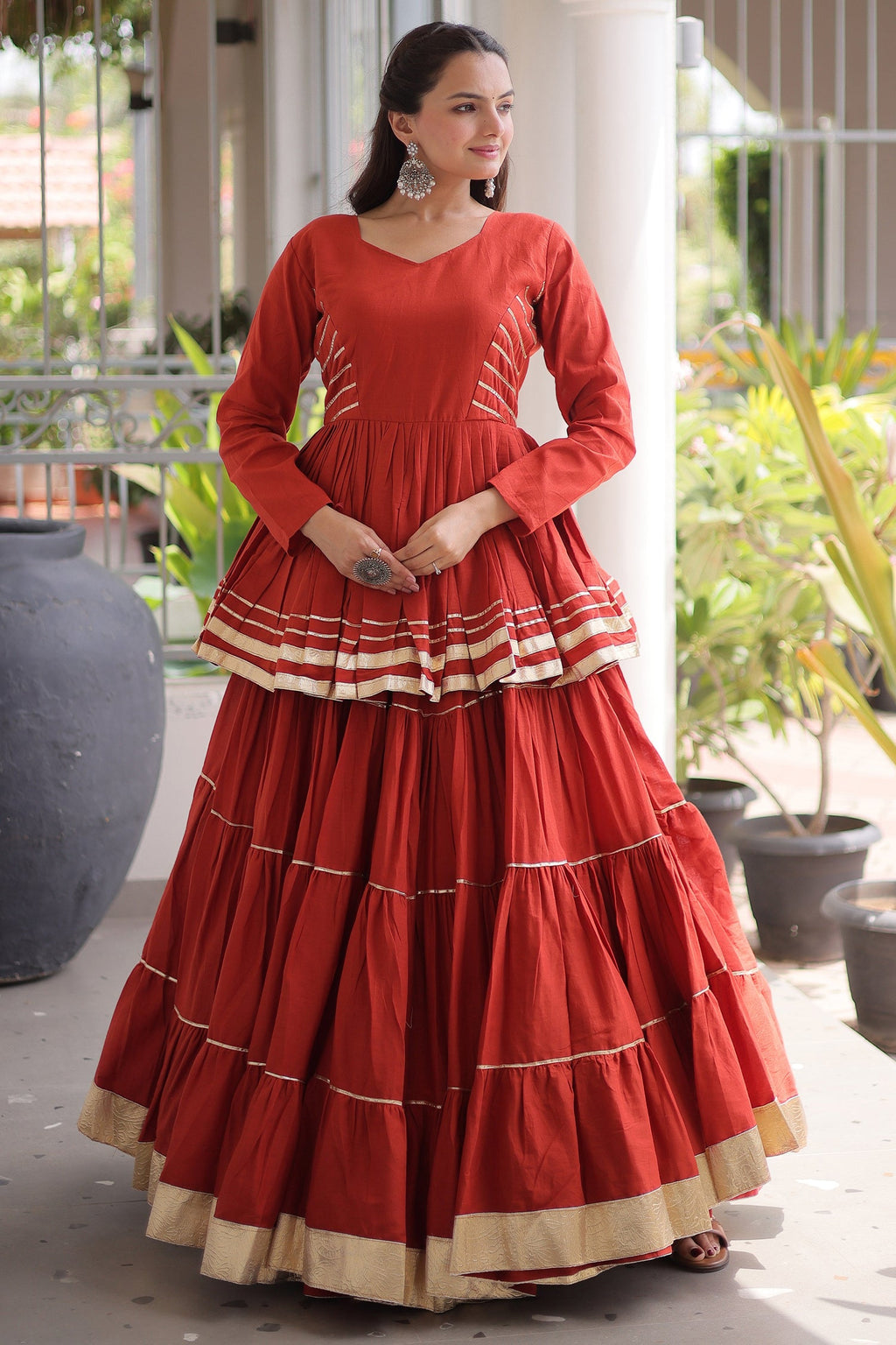 Orange Cotton Flared Chaniya Choli