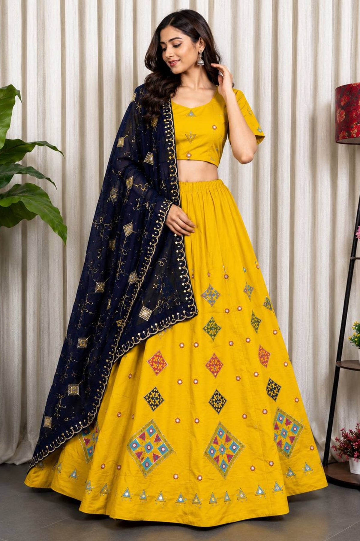 Yellow Art Silk Sequin Embroidered Chaniya Choli