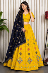 Yellow Art Silk Sequin Embroidered Chaniya Choli