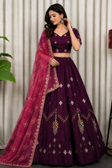 Wine Art Silk Sequin Embroidered Chaniya Choli