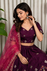 Wine Art Silk Sequin Embroidered Chaniya Choli