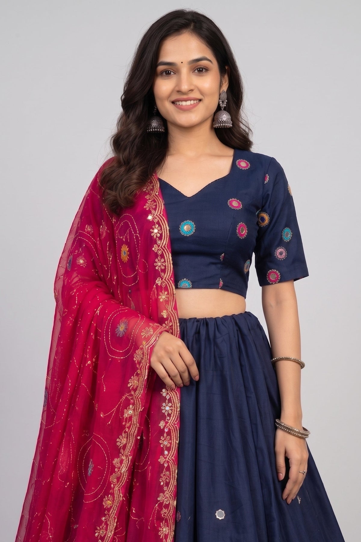 Blue Art Silk Sequin Embroidered Chaniya Choli