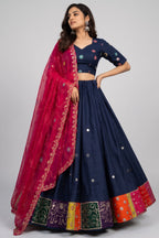 Blue Art Silk Sequin Embroidered Chaniya Choli