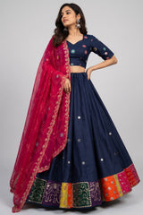 Blue Art Silk Sequin Embroidered Chaniya Choli