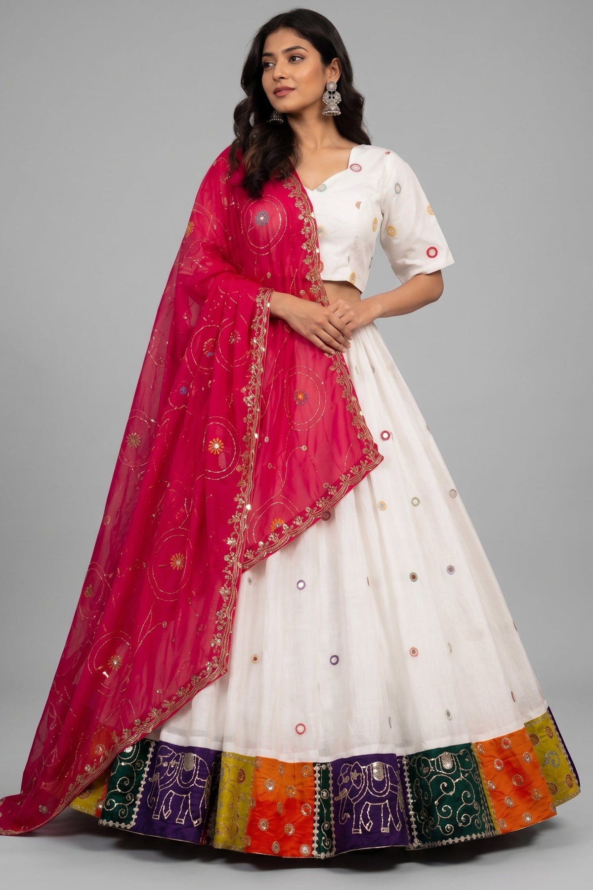 Pearl White Art Silk Sequin Embroidered Chaniya Choli