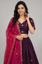 Wine Art Silk Sequin Embroidered Chaniya Choli