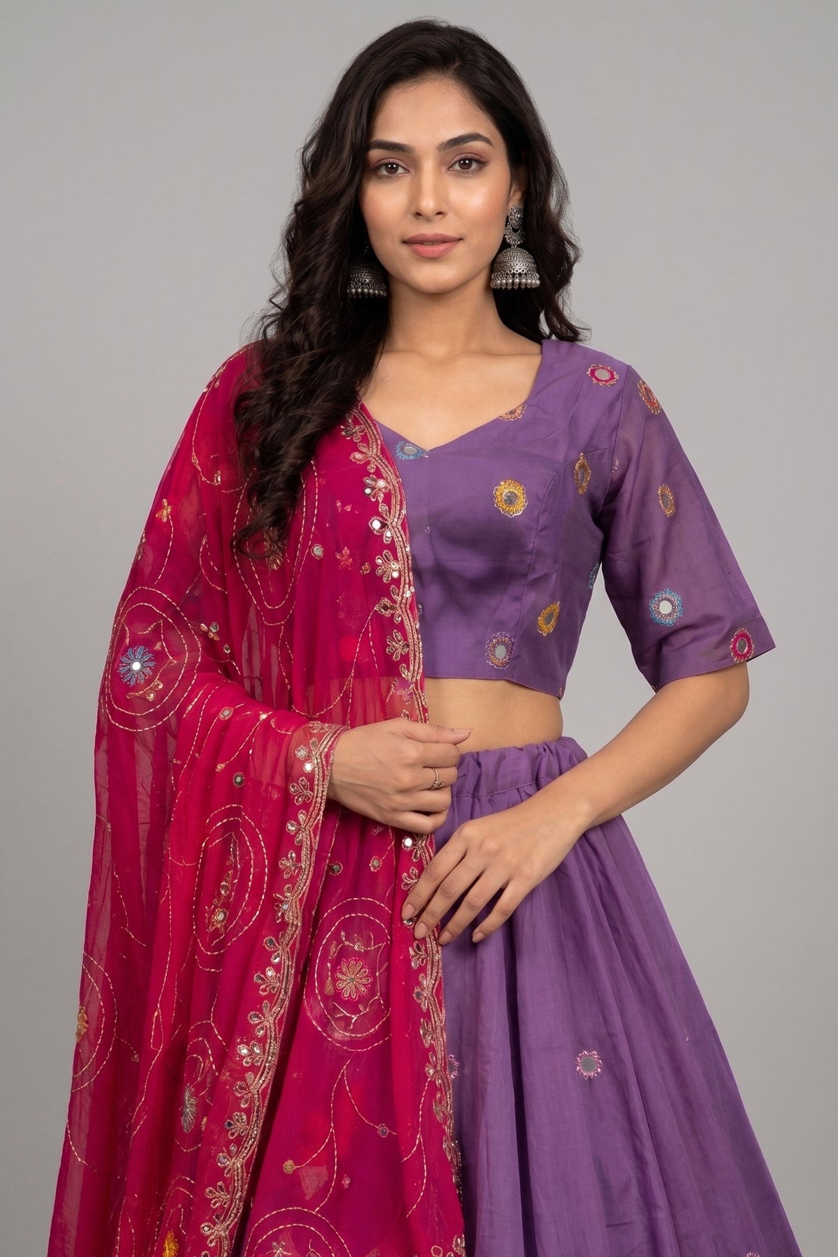 Lavender Art Silk Sequin Embroidered Chaniya Choli