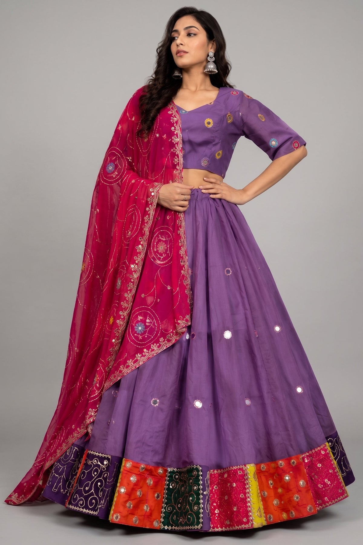Lavender Art Silk Sequin Embroidered Chaniya Choli