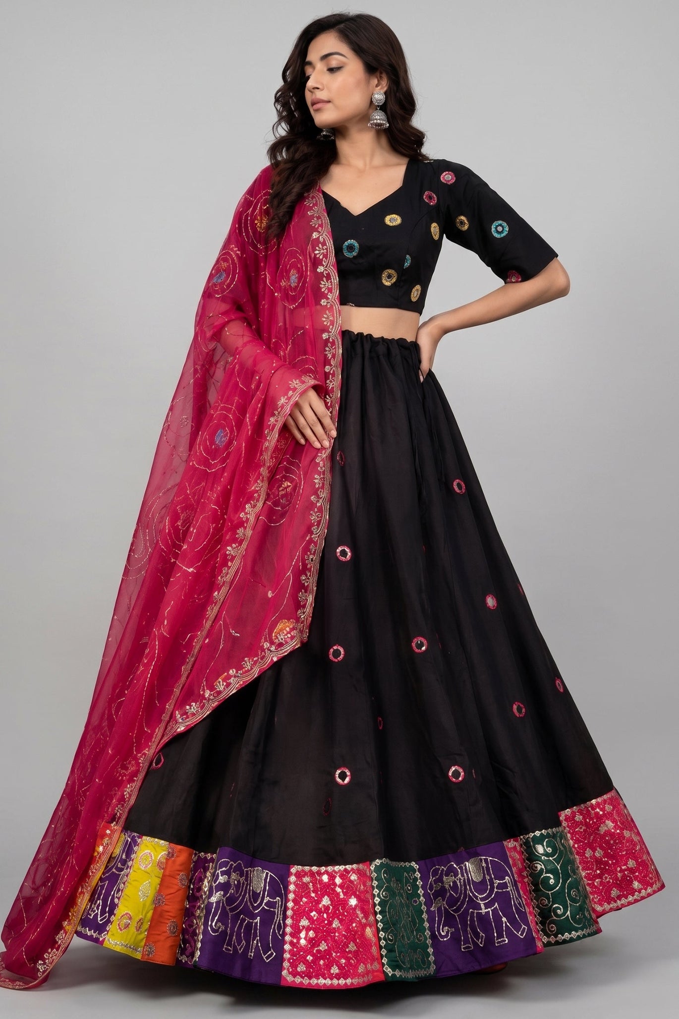 Black Art Silk Sequin Embroidered Chaniya Choli from Asopalav
