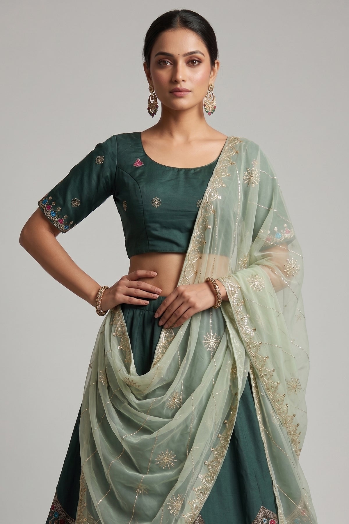 Bottle Green Art Silk Sequin Embroidered Chaniya Choli