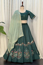 Bottle Green Art Silk Sequin Embroidered Chaniya Choli