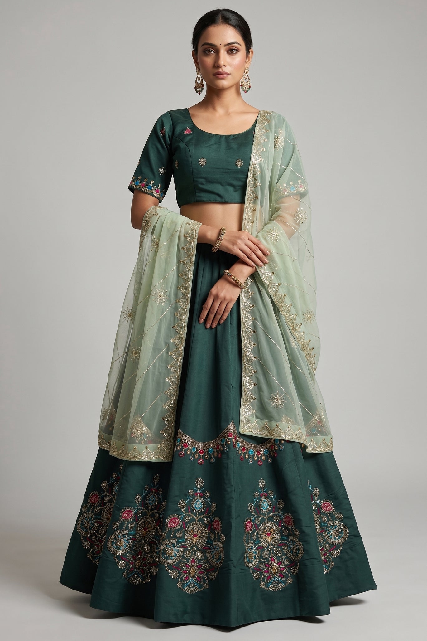 Bottle Green Art Silk Sequin Embroidered Chaniya Choli from Asopalav