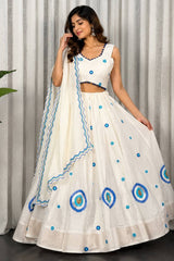 Pearl White Art Silk Sequin Embroidered Chaniya Choli