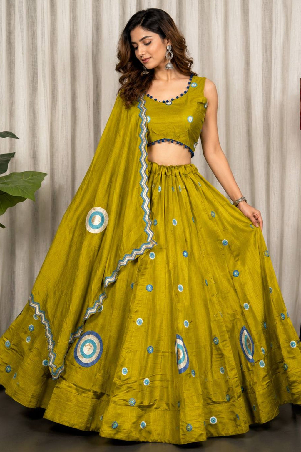 Mustard Art Silk Sequin Embroidered Chaniya Choli