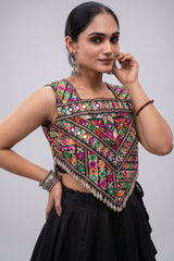 Black Cotton Kachchi Mirror Worked Chaniya Choli