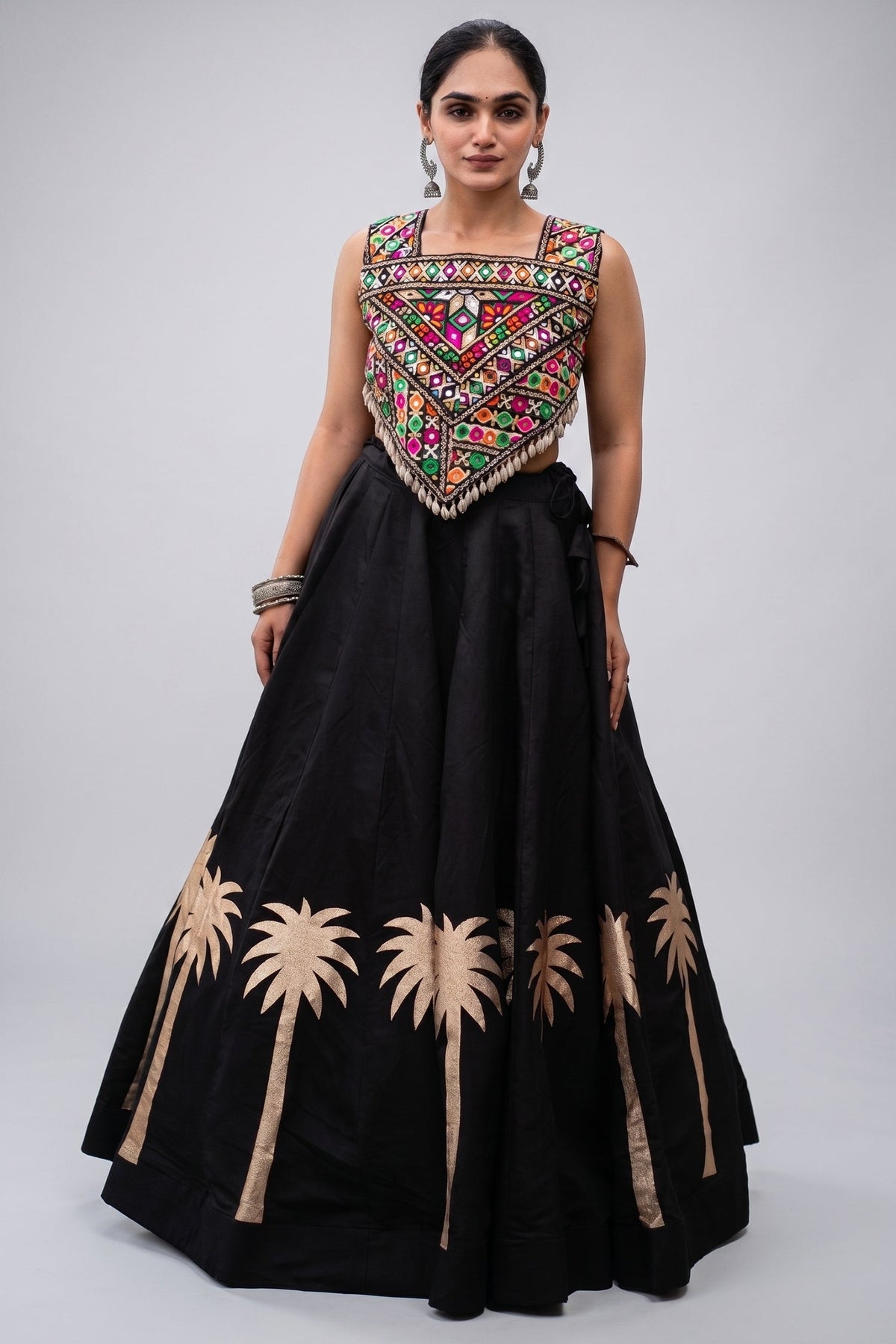 Black Cotton Kachchi Mirror Worked Chaniya Choli