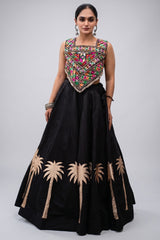 Black Cotton Kachchi Mirror Worked Chaniya Choli