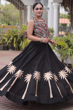 Black Cotton Kachchi Mirror Worked Chaniya Choli