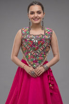 Pink Cotton Kachchi Mirror Worked Chaniya Choli