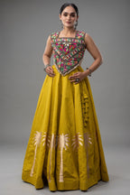 Yellow Cotton Kachchi Mirror Worked Chaniya Choli