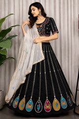 Black Art Silk Embroidered Chaniya Choli