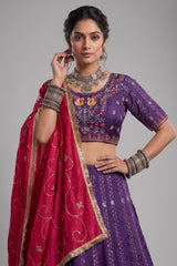 Purple Art Silk Embroidered Chaniya Choli