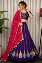 Purple Art Silk Embroidered Chaniya Choli
