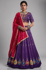 Purple Art Silk Embroidered Chaniya Choli