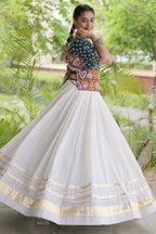 White Cotton Chaniya with Bandhej and Kachchi Worked Choli