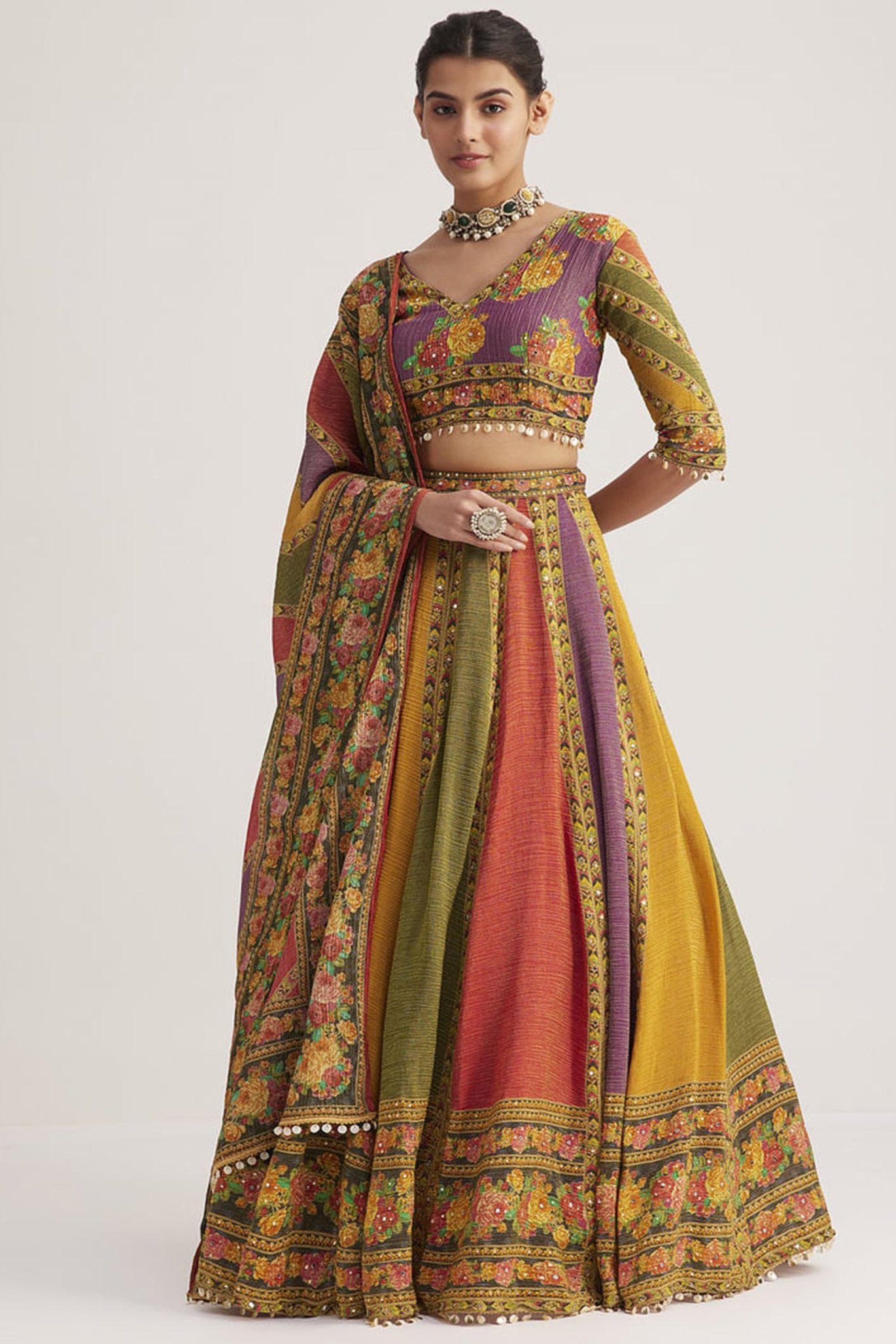 Multi Coloured Organza Silk Printed Chaniya Choli from Asopalav