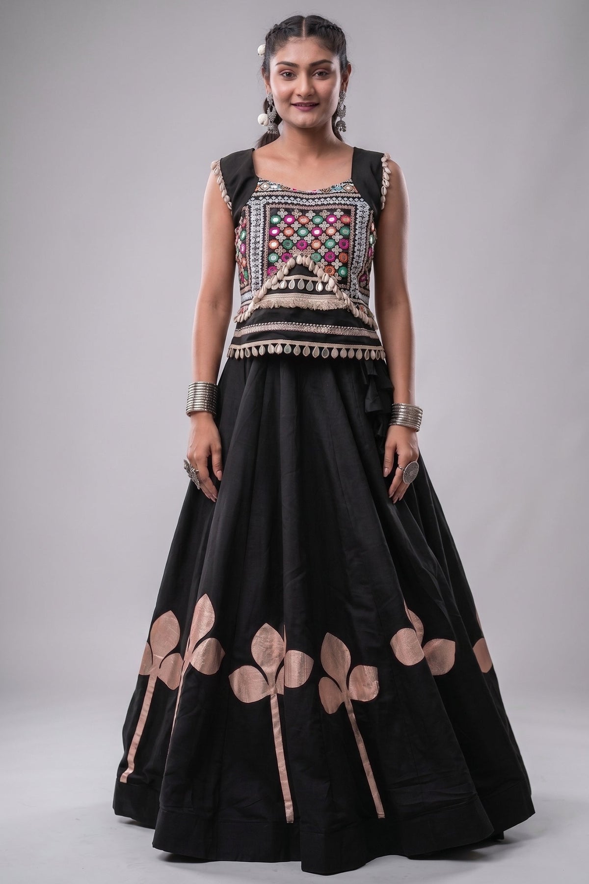 Black Art Silk Kachchi Mirror Worked Chaniya Choli