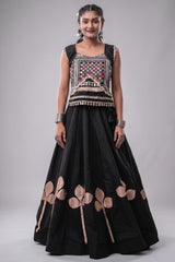 Black Art Silk Kachchi Mirror Worked Chaniya Choli