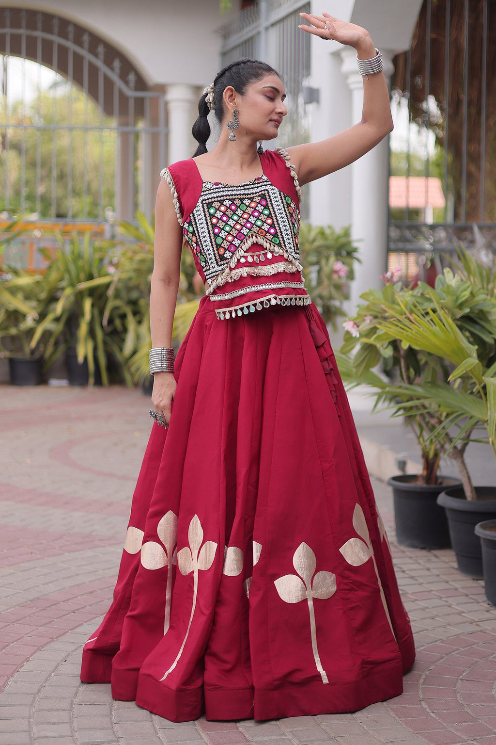 Maroon Art Silk Kachchi Mirror Worked Chaniya Choli