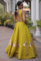 Parrot Green Art Silk Kachchi Mirror Worked Chaniya Choli
