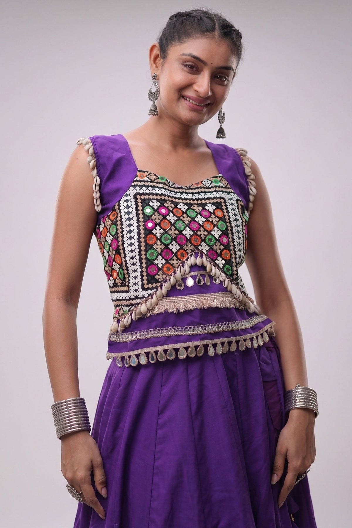 Purple Art Silk Kachchi Mirror Worked Chaniya Choli