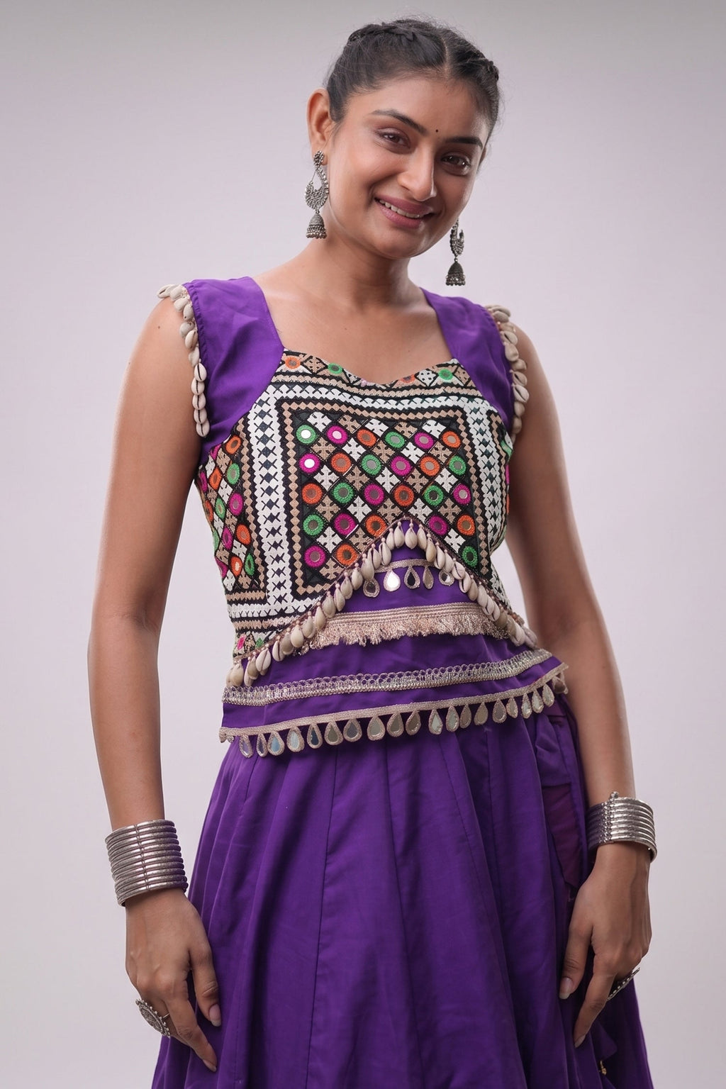 Purple Art Silk Kachchi Mirror Worked Chaniya Choli