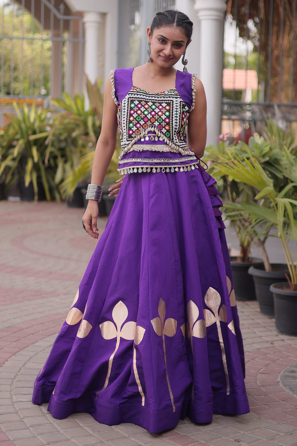 Purple Art Silk Kachchi Mirror Worked Chaniya Choli