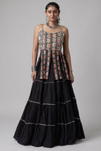 Black Art Silk Chaniya Choli with Kachchi Mirror Work