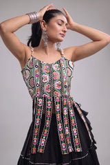 Black Art Silk Chaniya Choli with Kachchi Mirror Work