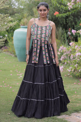 Black Art Silk Chaniya Choli with Kachchi Mirror Work