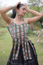 Black Art Silk Chaniya Choli with Kachchi Mirror Work