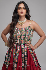 Maroon Art Silk Chaniya Choli with Kachchi Mirror Work