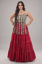Maroon Art Silk Chaniya Choli with Kachchi Mirror Work