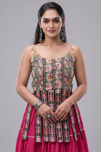 Pink Art Silk Chaniya Choli with Kachchi Mirror Work