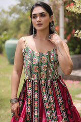 Pink Art Silk Chaniya Choli with Kachchi Mirror Work