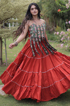Orange Art Silk Chaniya Choli with Kachchi Mirror Work