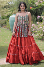 Orange Art Silk Chaniya Choli with Kachchi Mirror Work